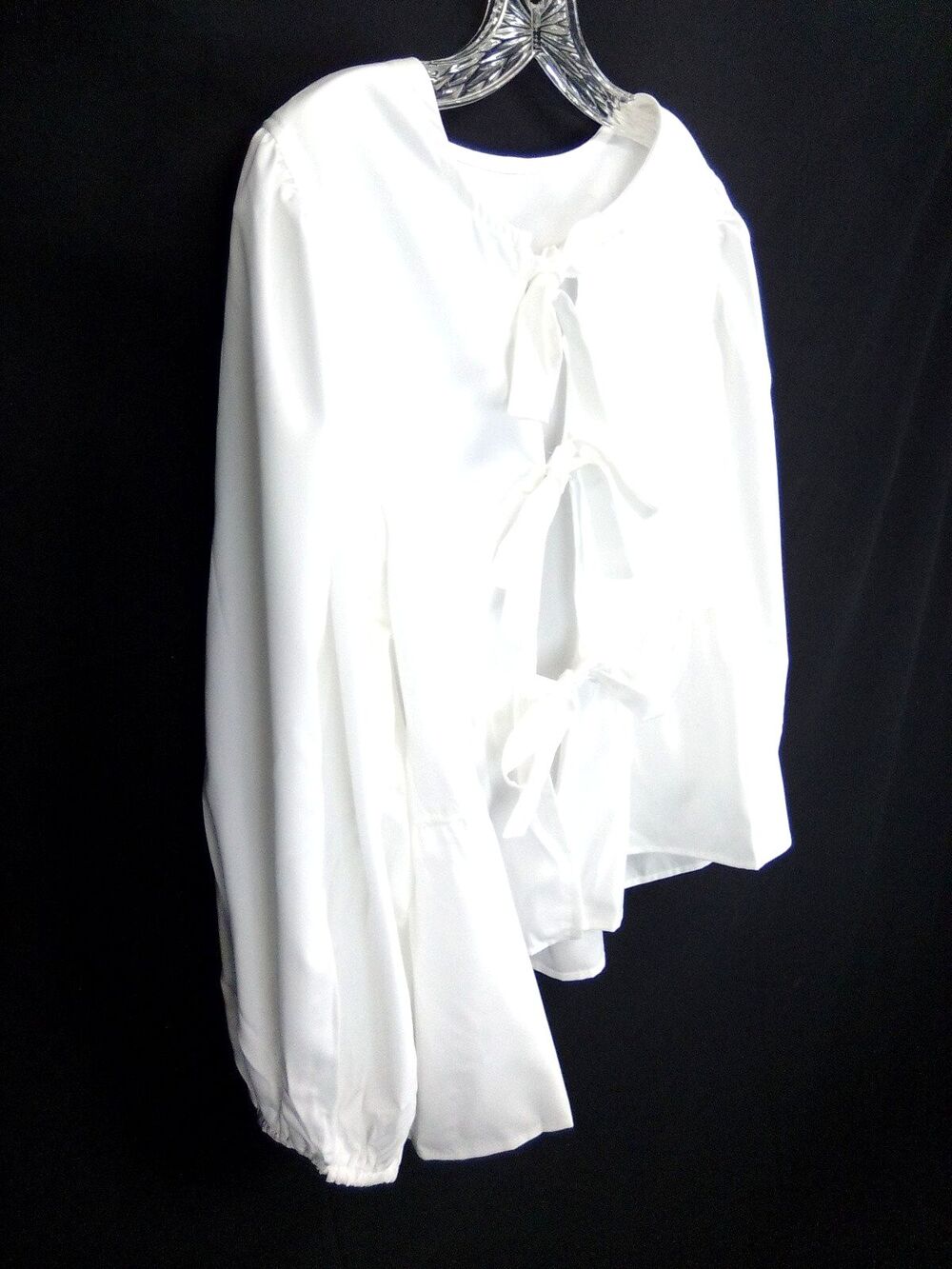 Kiluex Women's Y2K White 3 Tie Front Baby Doll Puff Sleeve Ruffle Hem Size L - Picture 5 of 7